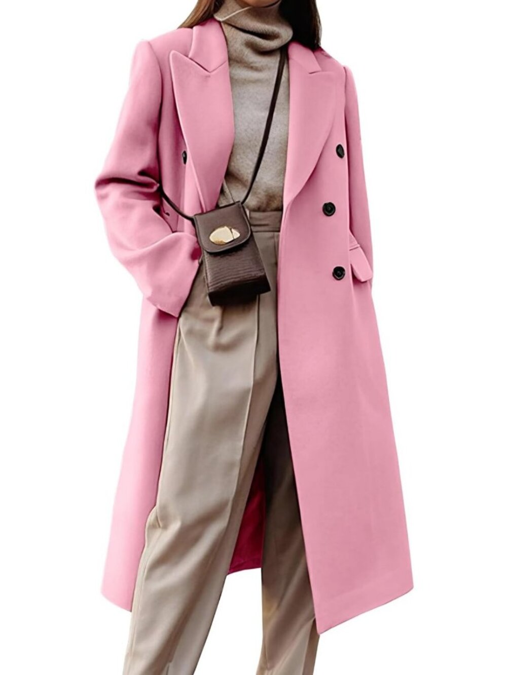Chic Women's Long Wool Trench Coat - Stylish Fall Winter Peacoat Dress